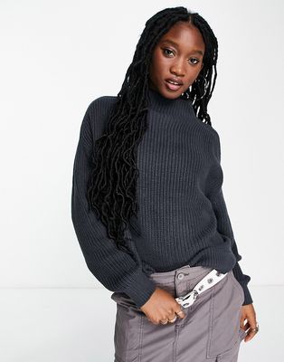 Weekday Emmy high neck sweater in charcoal-Gray