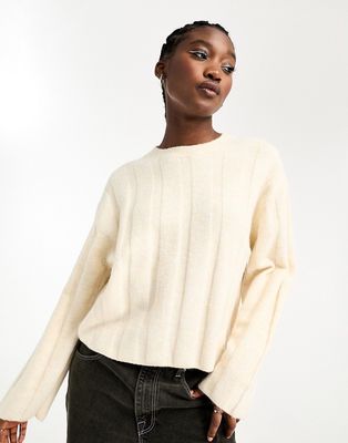 Weekday Fiona chunky knit sweater in light beige melange-Neutral