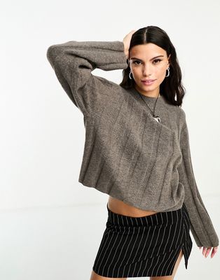 Weekday Fiona chunky knit sweater in mole melange-Brown