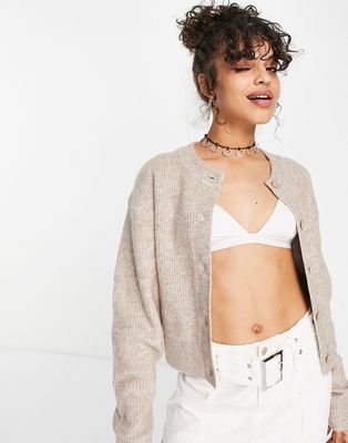 Weekday Flash polyester slouchy cardigan in beige-Neutral