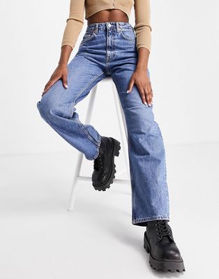Weekday Float cotton high rise mom jeans in harper blue - MBLUE-Blues