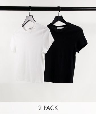 Weekday Forever cotton 2 pack t-shirts in black and white-Multi