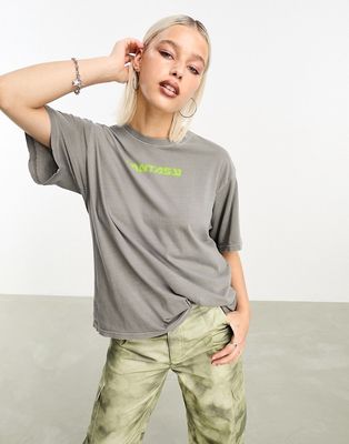 Weekday Gen oversized fantasy graphic print t-shirt with distressed detail in gray