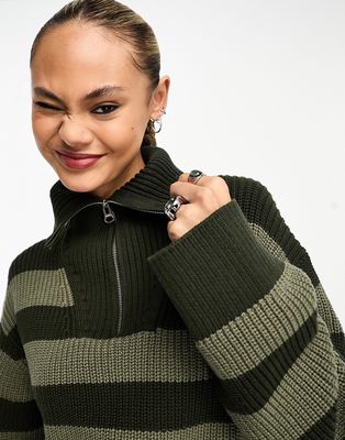 Weekday Grace half zip sweater in green stripe