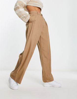 Weekday Hazel tailored pants in dark beige-Neutral