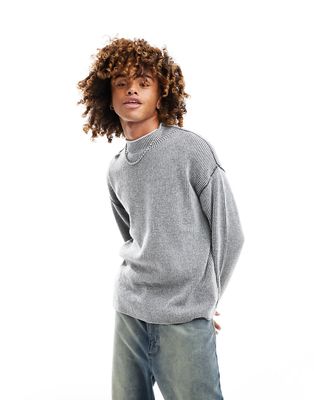 Weekday Holger wool blend mock neck sweater in black and white