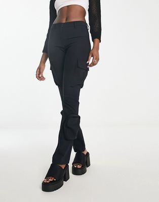 Weekday Ila tight fit flare cargo pants in black