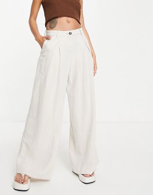 Weekday Indy wide leg tailored pants in beige-White