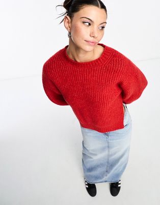 Weekday Ivy knit sweater with slit side detail in red melange