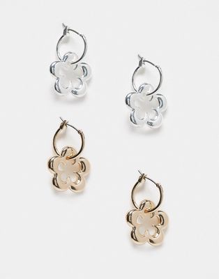 Weekday Jasmine daisy earring set in gold and silver-Multi