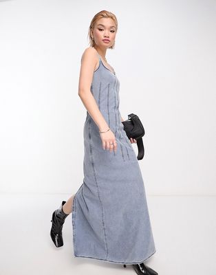 Weekday Kelsey seam detail maxi dress in washed blue