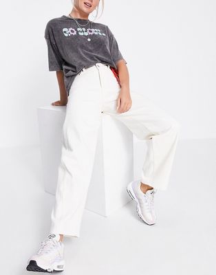 Weekday Lara cotton wide leg pants with v front in white - WHITE