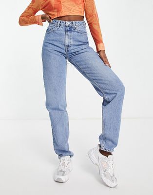 Weekday Lash cotton blend high waist mom jeans in hanson blue - MBLUE