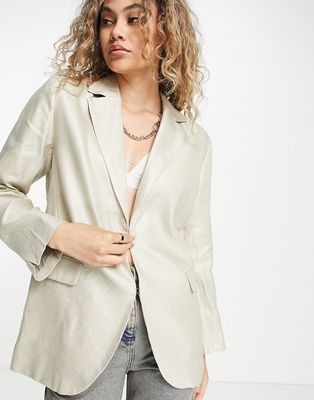 Weekday linen blazer in beige - part of a set-Neutral
