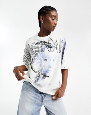 Weekday loose fit imaginary print graphic t-shirt in white