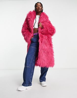 Weekday Mia faux fur coat in bright pink