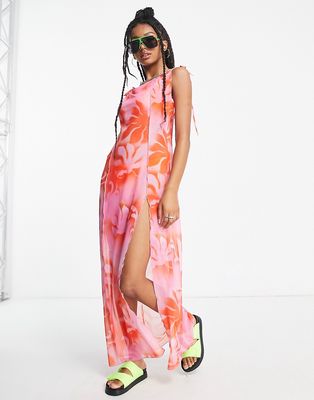 Weekday midi mesh slip dress in pink floral print-Multi
