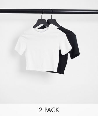 Weekday Mini 2 pack cropped t-shirt in black and white-Multi