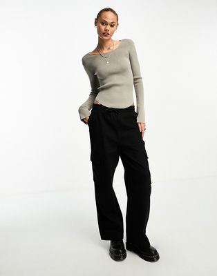 Weekday Nadina fine knit sweater with scoop neck in gray