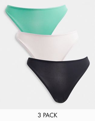 Weekday Nana polyamide 3 pack thong in black, pink and green - MULTI