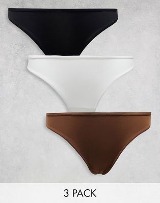 Weekday Nana thong 3 pack in brown, white and black-Multi