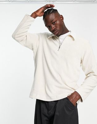 Weekday nano terry towelling zip polo in off-white-Green