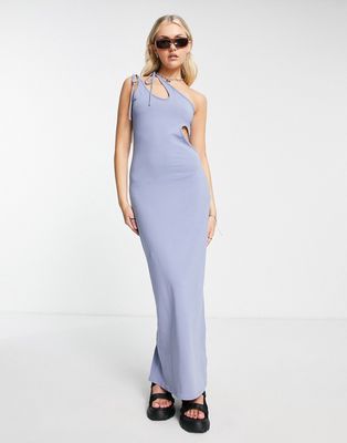 Weekday one shoulder cut out midi dress in blue