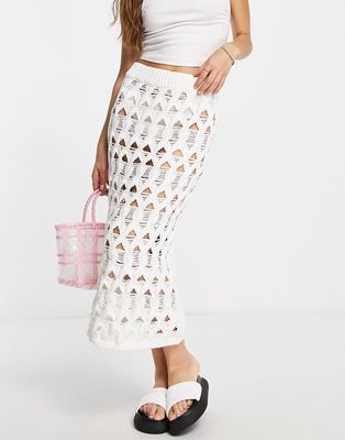 Weekday open knit midi skirt in white