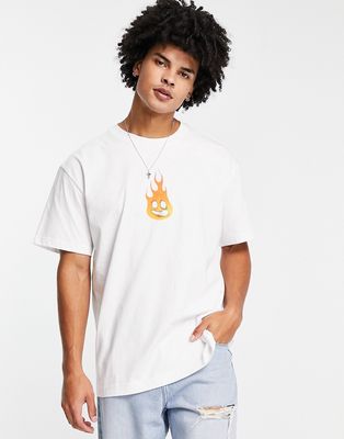 Weekday oversized graphic flame printed t-shirt in white
