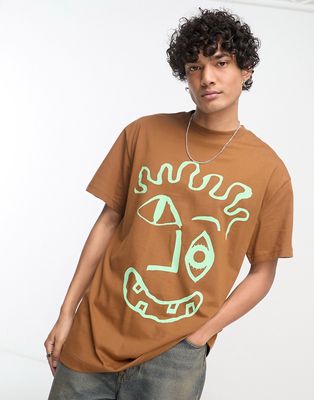 Weekday oversized graphic T-shirt in brown