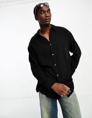 Weekday oversized long sleeve textured shirt in black
