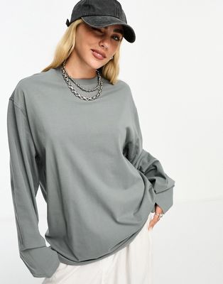 Weekday oversized long sleeve top in gray
