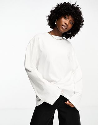 Weekday oversized long sleeve top in white