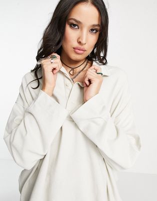 Weekday oversized polo collared top in cream-White