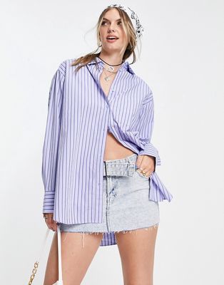 Weekday oversized shirt with pocket in blue stripe - part of a set