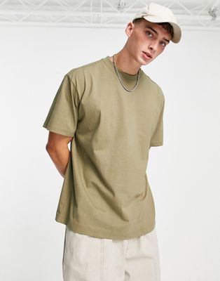 Weekday oversized t-shirt in khaki exclusive at ASOS-Green