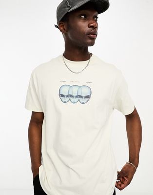 Weekday oversized t-shirt with alien graphic print in off-white