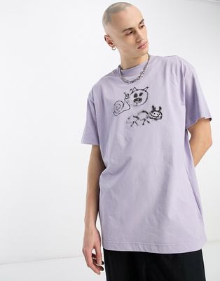 Weekday oversized t-shirt with lonely cartoon graphic in purple