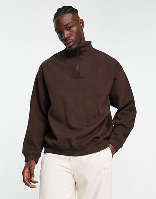 Weekday pedro halfzip sweatshirt in brown