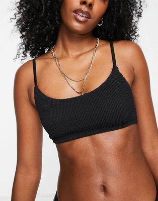 Weekday polyester scoop neck bikini top in black - BLACK