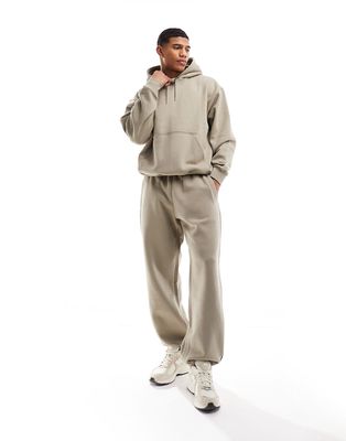 Weekday relaxed fit heavyweight jersey sweatpants in beige mole - part of a set-Neutral