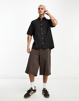 Weekday Relaxed linen short sleeve shirt in black