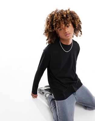 Weekday relaxed mock neck long sleeve t-shirt in black
