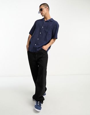 Weekday Relaxed resort short sleeve shirt in navy-Blue