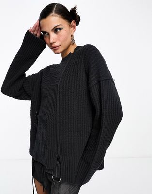 Weekday Rey side split sweater with seam detail in Dark Gray