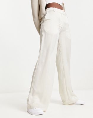 Weekday Riley wide leg satin pants in off-white - part of a set
