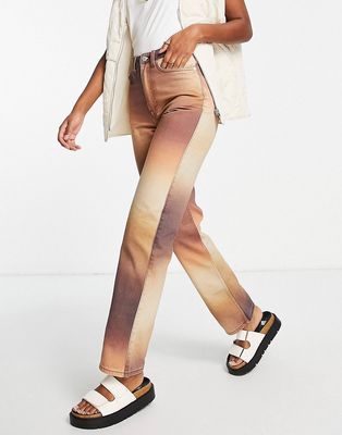 Weekday Rowe cotton blend autumn blurred print jeans in brown - BROWN