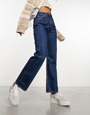 Weekday Rowe extra high rise regular fit straight leg jeans in nobel blue