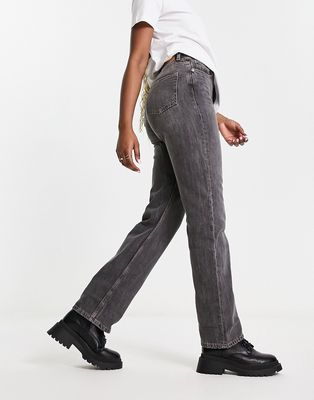 Weekday Rowe Extra high waist straight leg jeans in thunder black wash