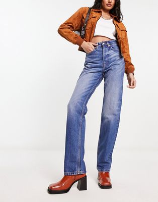 Weekday Rowe extra high waist straight leg jeans in wave blue